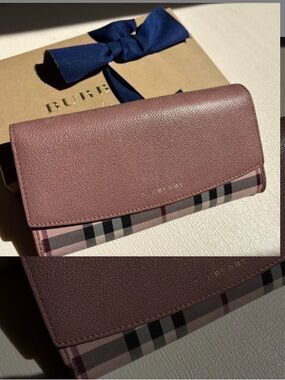 Burberry Dusty Pink Leather Continental Wallet with House Check Trim